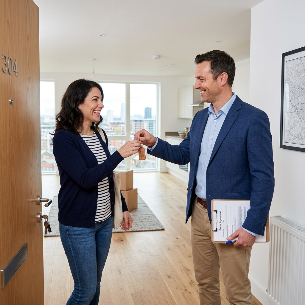 Apartment rental key handover scene